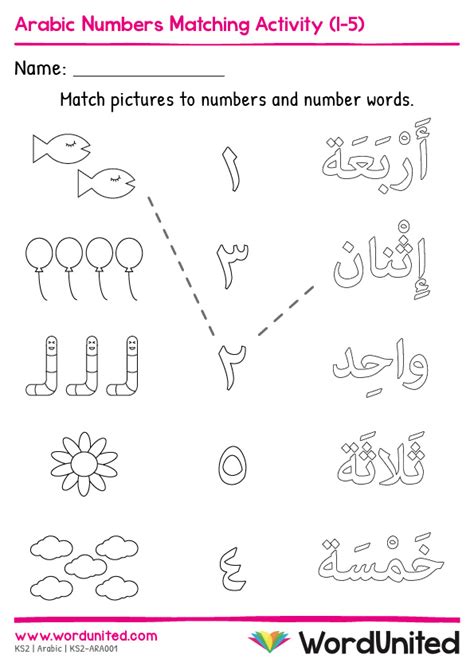 Arabic Numbers Matching Activity (1-5) - WordUnited