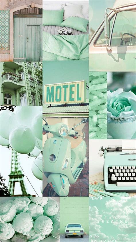 Wallpaper, background, collage, aesthetic, music, color, mint, green, paris | Collage background ...