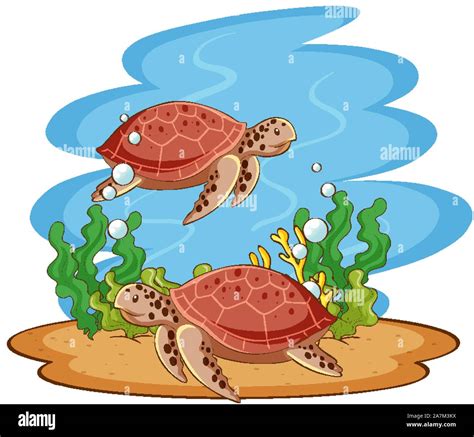 Scene with sea turtles in the sea illustration Stock Vector Image & Art ...