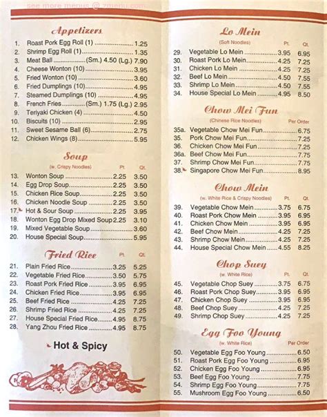 Menu at New China restaurant, Grand Rapids