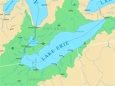 Map of Lake Erie with cities and rivers - Ontheworldmap.com