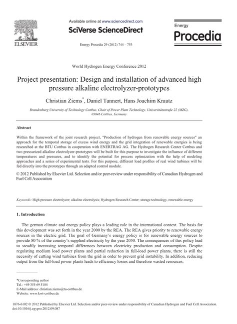 (PDF) Project presentation: Design and installation of advanced high pressure alkaline ...