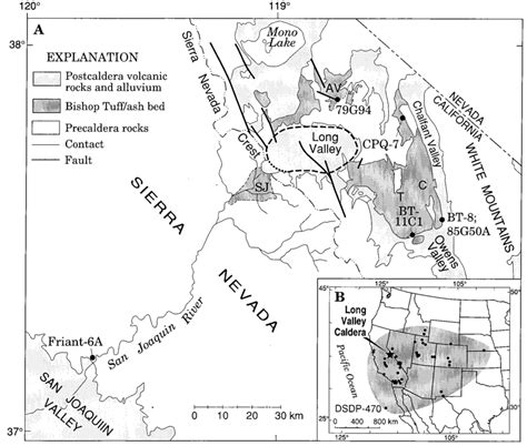 (a) Areal distribution of the Bishop Tuff and locations of samples for ...