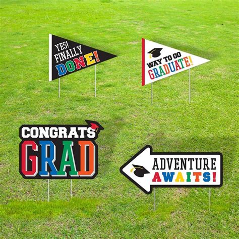 Multicolor Congrats Grad Corrugated Plastic Yard Sign Set, 4pc | Party City