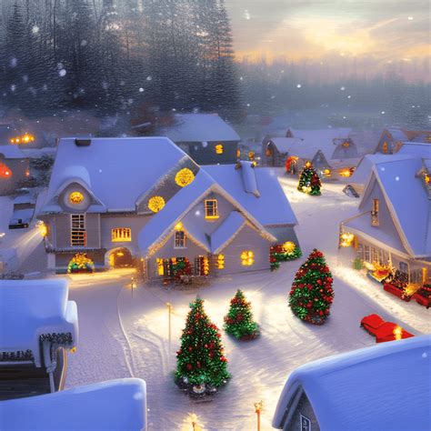 Aerial View of Snowy Christmas Village with Christmas Lights · Creative ...