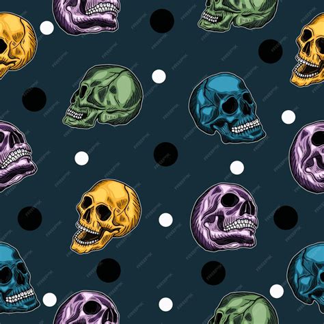 Premium Vector | Colorful skull seamless pattern black and white object wallpaper with design ...