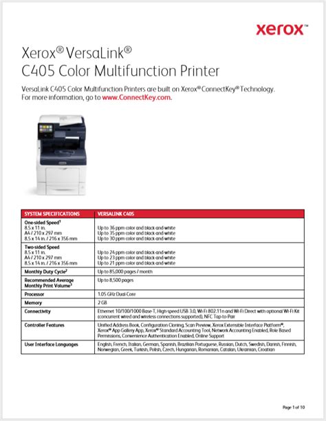 Xerox VersaLink C405 Color Multifunction Printer Product Brochure | General Data Company, Inc.