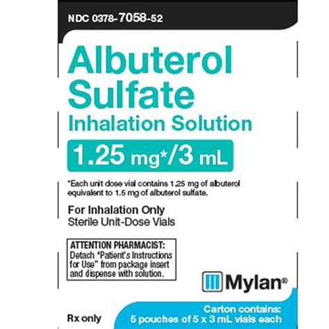 Albuterol Sulfate for Inhalation 1.25 mg Ampules 3 mL x 25/Box - Mylan — Mountainside Medical ...