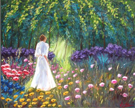 Original Oil Painting Walk in the Lush Garden Summer Landscape Mothers Day Gift Modern Textured ...