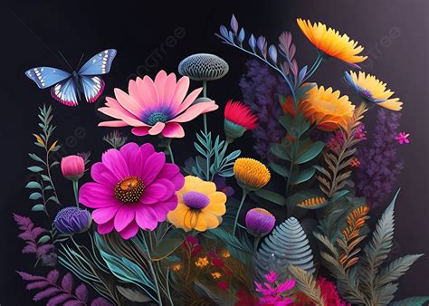 Monarch Butterflies On Colorful Flowers In A Fairy Garden Summer Spring Background Ai Digital ...