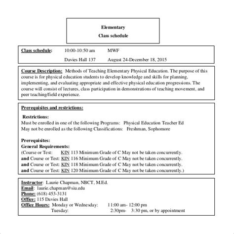 Free Printable Class Schedule Template | DocTemplates