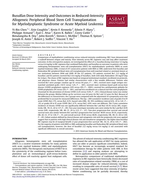 (PDF) Busulfan Dose Intensity and Outcomes in Reduced-Intensity Allogeneic Peripheral Blood Stem ...