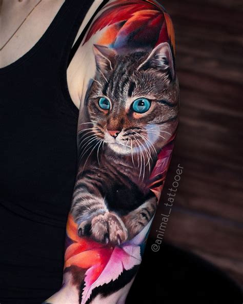 Colorful Animal Tattoo Art Cat By Natasha Lisova 1