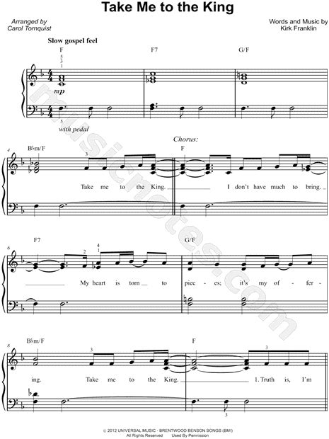 Tamela Mann "Take Me to the King" Sheet Music (Easy Piano) in F Major - Download & Print - SKU ...