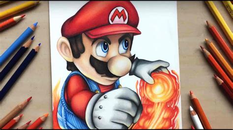 Drawing Mario from Nintendo using coloured pencils - YouTube