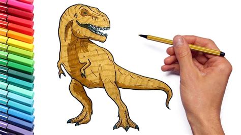 Drawing and Coloring T-Rex - color page With Jurassic Park Dinosaur ...