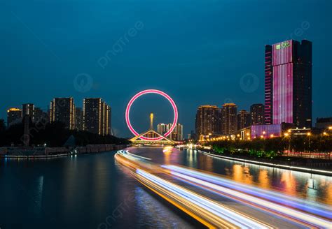 Fondo Tianjin Eye Urban Architectural Landmark Fondo, Ojo Tianjin, Paisaje Urbano, Haihe Imagen ...