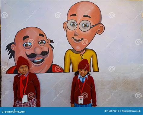 Indian School Students Standing Together On Cartoon Background Motu Patlu In India January 2020 ...