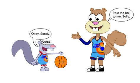 Sally Squirrel plays basketball with Sandy Cheeks by pingguolover on DeviantArt