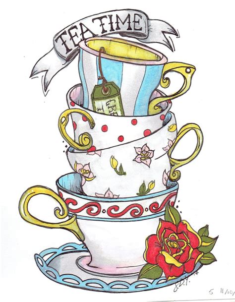 Alice in wonderland drawings, Tea cup drawing, Alice in wonderland artwork