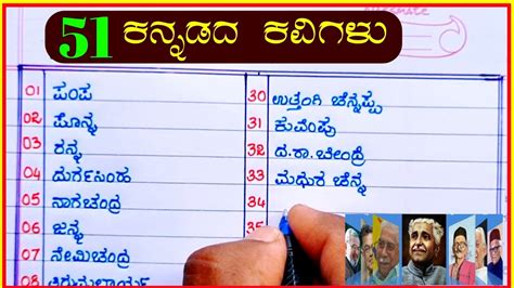 51 ಕನ್ನಡ ಕವಿಗಳು | Kannada kavigalu | Kannada kavithaigal hesaru | names ...