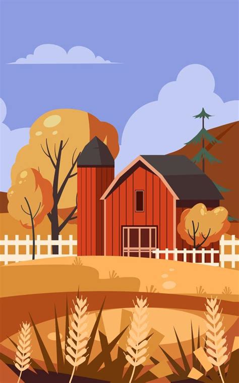 Farm house landscape vertical illustration 21517602 Vector Art at Vecteezy