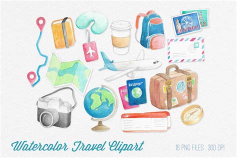 Watercolor Travel Clipart (388349) | Illustrations | Design Bundles