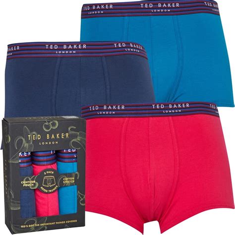 Buy Ted Baker Mens Three Pack Cotton Trunks Insignia Blue/Bright Rose ...