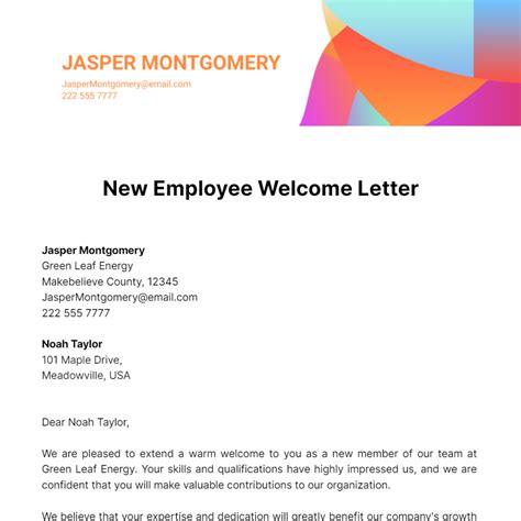 Free New Employee Welcome Letter Template - Edit Online & Download | Template.net