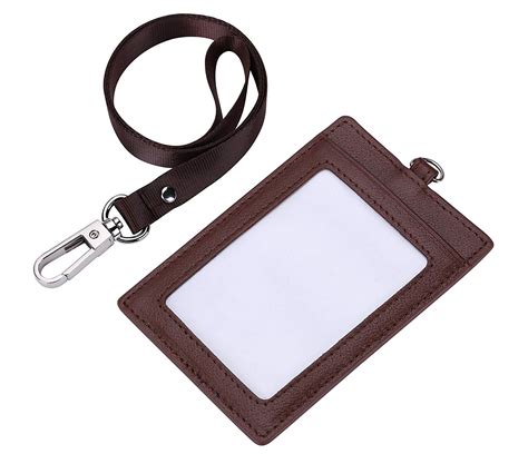 Genuine Leather 2-Sided ID Badge Holder with Lanyard, Card Holder Wallet(Brown) - Walmart.com