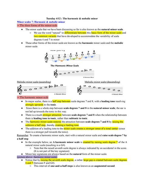 Notes 2 (part 2) - Harmonic and melodic minor - Tuesday 4/12 : The ...