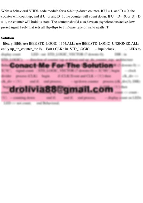 SOLUTION: Write a behavioral vhdl code module for a 6 bit up down ...