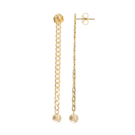 Dangling Ball Gold Chain Earrings, 14K Yellow Gold | Gold Jewelry ...