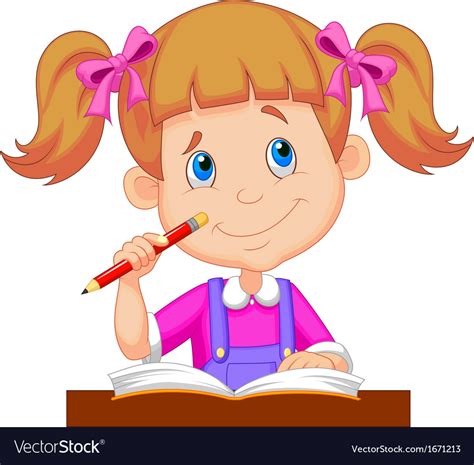 Little girl cartoon studying Royalty Free Vector Image