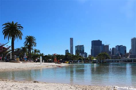 South Bank Parklands City Beach with View at Skycrapers in Brisbane ...