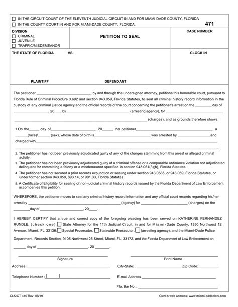 Form CLK/CT410 - Fill Out, Sign Online and Download Fillable PDF, Miami-Dade County, Florida ...