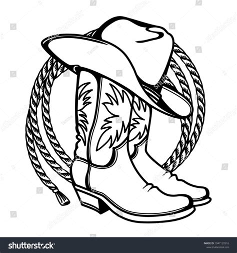 Cowboy Boots Western Hat Cowboy Lasso Stock Vector (Royalty Free) 1947120916 Cowboy Boots ...