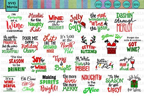 Funny Christmas Wine Glass SVG File Bundle, Holiday Wine SVG