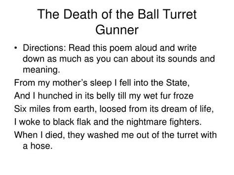 👍 The death of the ball turret gunner poem. Death of the Ball Turret by Randall Jarrell. 2019-02-24