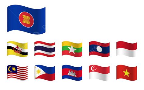 Asean Flags On Southeast Asia Map Background Malaysia Membership Asia ...