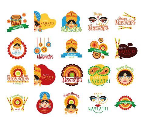 bundle of happy navratri celebration set icons 2562734 Vector Art at Vecteezy