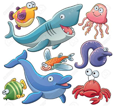 Ocean Animals Cartoon Images ~ Set Of Cute Cartoon Sea Animals. Underwater Life Stock Vector ...