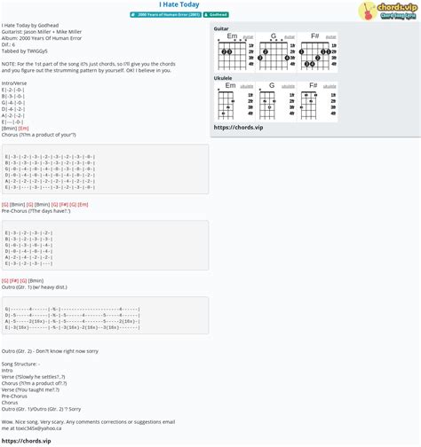 Chord: I Hate Today - tab, song lyric, sheet, guitar, ukulele | chords.vip