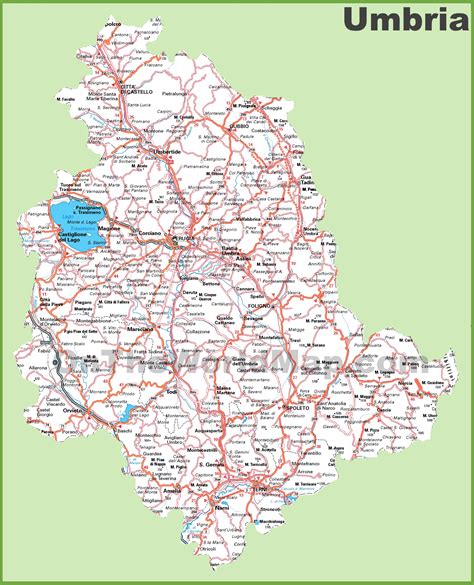 Large detailed map of Umbria with cities and towns