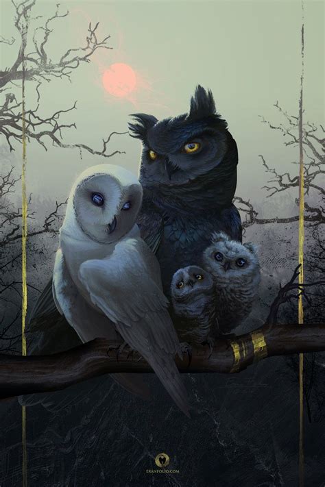 Owl Family Portrait by EranFolio.deviantart.com on @DeviantArt Owls Drawing, Animal Drawings ...