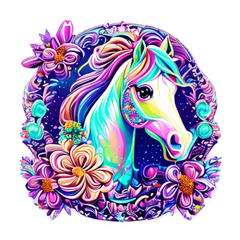 Neon Baby Horse Lisa Frank Style Hyper Realistic Drawing Detailed · Creative Fabrica