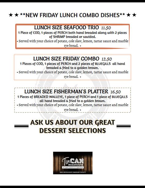 Friday Fish Fry Lunch Menu - Tincan Roadhouse