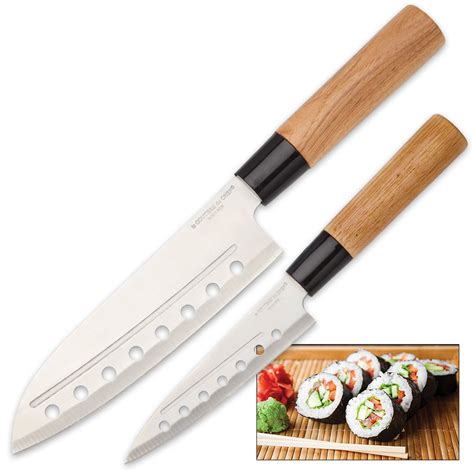 Two-Piece Oak Wood Sushi Knife Set | Kennesaw Cutlery