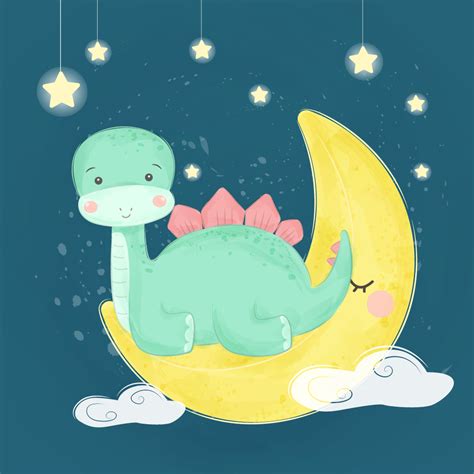 Baby dinosaur sitting on the moon 1213785 Vector Art at Vecteezy