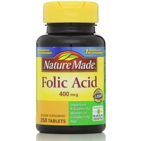 Nature Made Folic Acid 400 mcg Tablets 250 Each - Walmart.com - Walmart.com